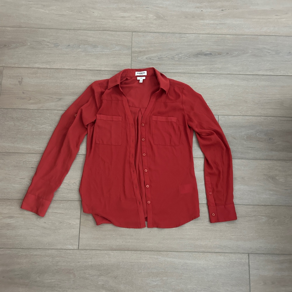 Express Portofino Slim Fit Button Down Shirt Burnt Orange/Red Size XS